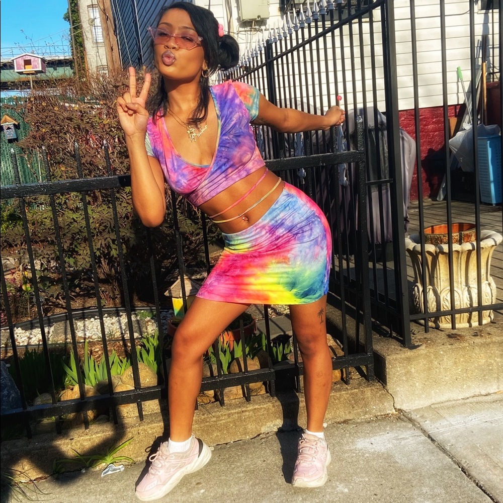 Tye dye wrap top and skirt set